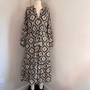 Long Sleeve Geometric Boho Maxi Dress